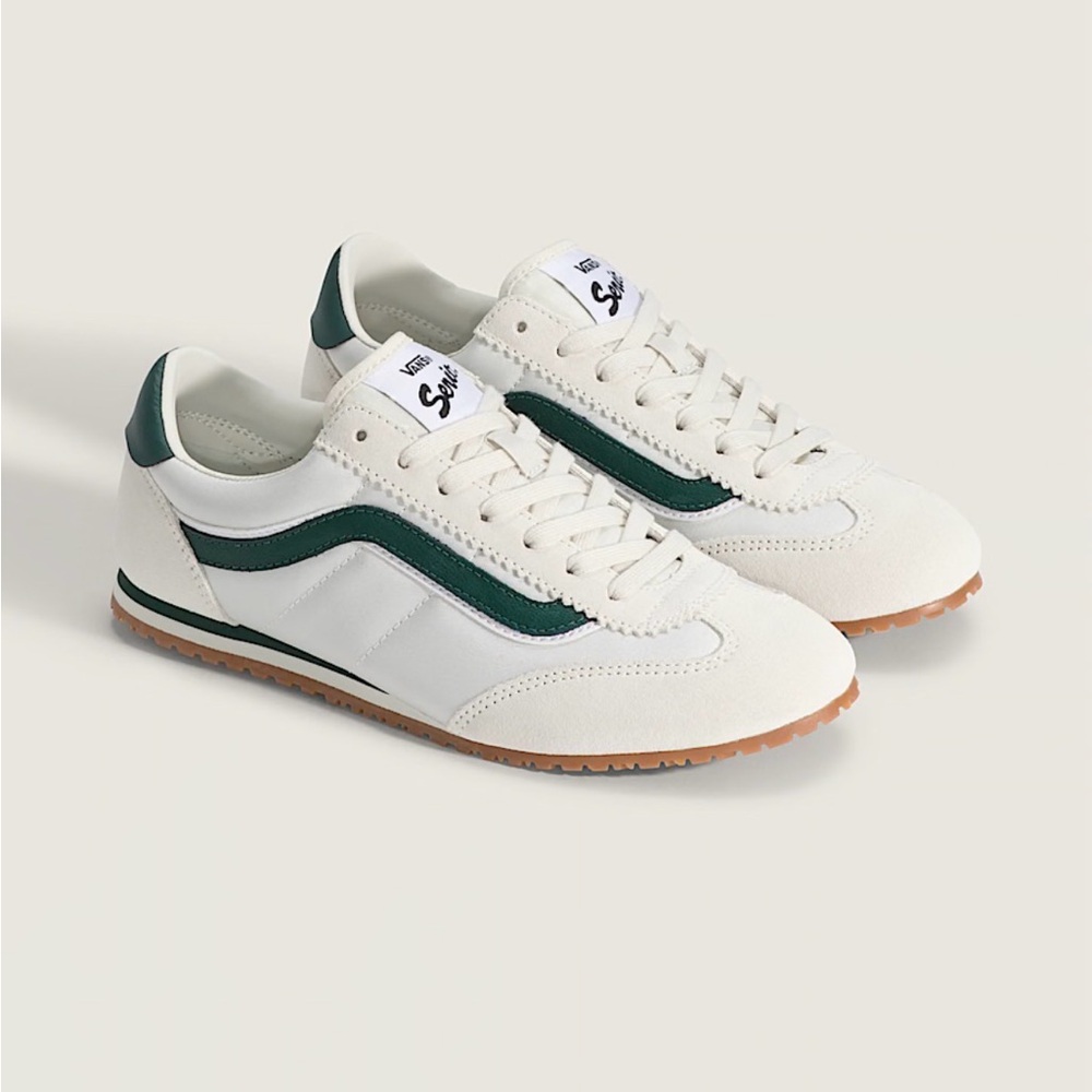 Vans White and Dark Green Athletic Shoes